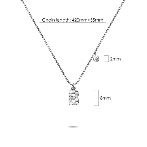 Solid 925 Sterling Silver Initial Crystal Personalised Alphabet Letter Necklace Silver